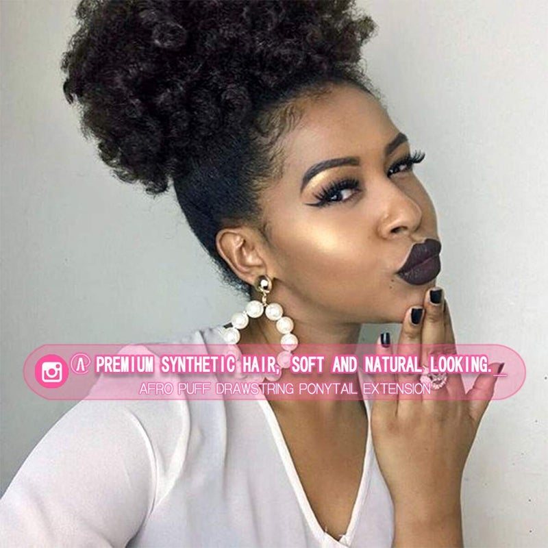 rosmile Afro Puff Drawstring Ponytail Extension for Black Women, Premium Dark Brown 2# 80gram Short Synthetic Afro Puff Ponytail for Natural Hair, Clip On Kinky Drawstring Curly Ponytail Bun - Image 2